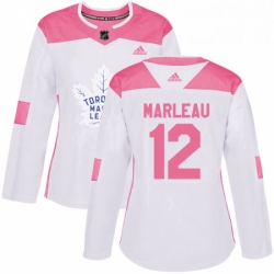 Womens Adidas Toronto Maple Leafs 12 Patrick Marleau Authentic WhitePink Fashion NHL Jersey 