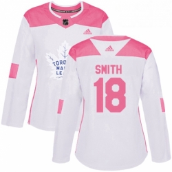 Womens Adidas Toronto Maple Leafs 18 Ben Smith Authentic WhitePink Fashion NHL Jersey 