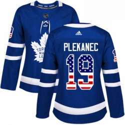 Womens Adidas Toronto Maple Leafs 19 Tomas Plekanec Authentic Royal Blue USA Flag Fashion NHL Jerse