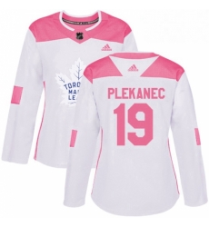 Womens Adidas Toronto Maple Leafs 19 Tomas Plekanec Authentic White Pink Fashion NHL Jerse