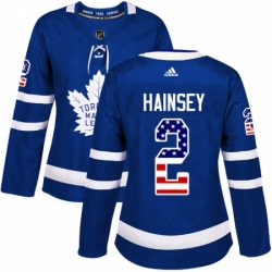 Womens Adidas Toronto Maple Leafs 2 Ron Hainsey Authentic Royal Blue USA Flag Fashion NHL Jersey 