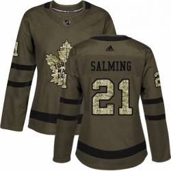 Womens Adidas Toronto Maple Leafs 21 Borje Salming Authentic Green Salute to Service NHL Jersey 