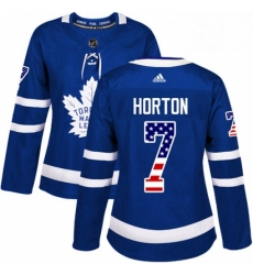 Womens Adidas Toronto Maple Leafs 7 Tim Horton Authentic Royal Blue USA Flag Fashion NHL Jersey 