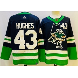 Men Vancouver Canucks 43 Quinn Hughes Navy 2022 Reverse Retro Stitched Jersey
