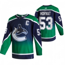 Men Vancouver Canucks 53 Bo Horvat Green Adidas 2020 21 Reverse Retro Alternate NHL Jersey