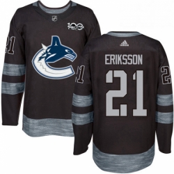 Mens Adidas Vancouver Canucks 21 Loui Eriksson Premier Black 1917 2017 100th Anniversary NHL Jersey 