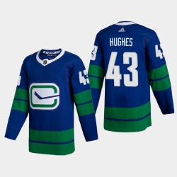 Vancouver Canucks 43 Quinn Hughes Men Adidas 2020 21 Authentic Player Alternate Stitched NHL Jersey Blue
