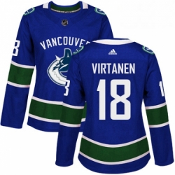 Womens Adidas Vancouver Canucks 18 Jake Virtanen Premier Blue Home NHL Jersey 