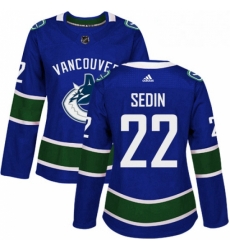 Womens Adidas Vancouver Canucks 22 Daniel Sedin Authentic Blue Home NHL Jersey 