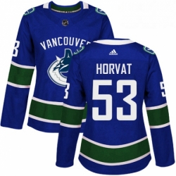 Womens Adidas Vancouver Canucks 53 Bo Horvat Authentic Blue Home NHL Jersey 
