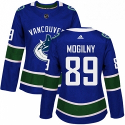 Womens Adidas Vancouver Canucks 89 Alexander Mogilny Premier Blue Home NHL Jersey 