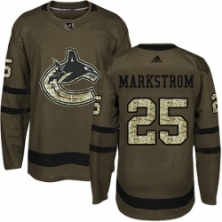 Youth Adidas Vancouver Canucks 25 Jacob Markstrom Authentic Green Salute to Service NHL Jersey 