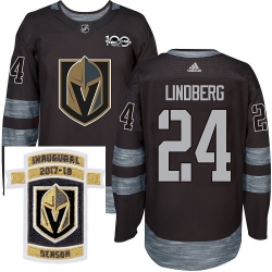 Adidas Golden Knights #24 Oscar Lindberg Black 1917 2017 100th Anniversary Stitched NHL Inaugural Season Patch Jersey