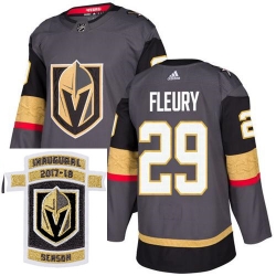 Adidas Golden Knights #29 Marc Andre Fleury Grey Home Authentic Stitched NHL Inaugural Season Patch Jersey