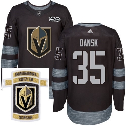 Adidas Golden Knights #35 Oscar Dansk Black 1917 2017 100th Anniversary Stitched NHL Inaugural Season Patch Jersey