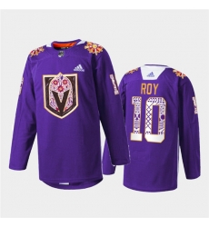 Men Vegas Golden Knights 10 Nicolas Roy Purple Hispanic Heritage Warmup Stitched Jersey