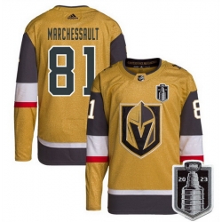 Men Vegas Golden Knights 81 Jonathan Marchessault Gold 2023 Stanley Cup Final Stitched Jersey