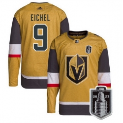 Men Vegas Golden Knights 9 Jack Eichel Gold 2023 Stanley Cup Final Stitched Jersey
