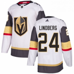 Mens Adidas Vegas Golden Knights 24 Oscar Lindberg Authentic White Away NHL Jersey 