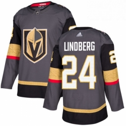 Mens Adidas Vegas Golden Knights 24 Oscar Lindberg Premier Gray Home NHL Jersey 