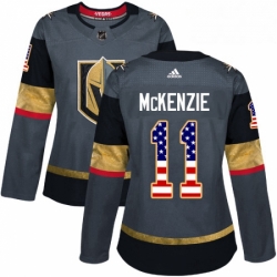 Womens Adidas Vegas Golden Knights 11 Curtis McKenzie Authentic Gray USA Flag Fashion NHL Jersey 