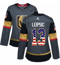 Womens Adidas Vegas Golden Knights 13 Brendan Leipsic Authentic Gray USA Flag Fashion NHL Jersey 