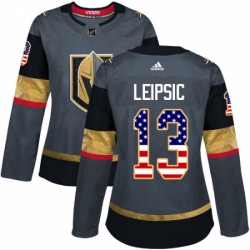 Womens Adidas Vegas Golden Knights 13 Brendan Leipsic Authentic Gray USA Flag Fashion NHL Jersey 