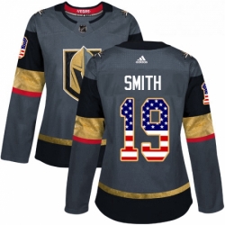 Womens Adidas Vegas Golden Knights 19 Reilly Smith Authentic Gray USA Flag Fashion NHL Jersey 