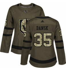 Womens Adidas Vegas Golden Knights 35 Oscar Dansk Authentic Green Salute to Service NHL Jersey 