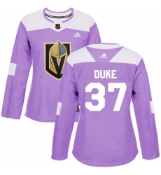 Womens Adidas Vegas Golden Knights 37 Reid Duke Authentic Purple Fights Cancer Practice NHL Jersey 