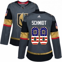 Womens Adidas Vegas Golden Knights 88 Nate Schmidt Authentic Gray USA Flag Fashion NHL Jersey 