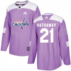 Men Washington Capitals 21 Garnet Hathaway Adidas Authentic Fights Cancer Practice Jersey   Purple