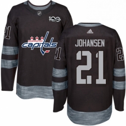 Mens Adidas Washington Capitals 21 Lucas Johansen Authentic Black 1917 2017 100th Anniversary NHL Jersey 