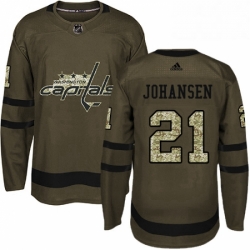 Mens Adidas Washington Capitals 21 Lucas Johansen Authentic Green Salute to Service NHL Jersey 