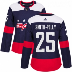 Womens Adidas Washington Capitals 25 Devante Smith Pelly Authentic Navy Blue 2018 Stadium Series NHL Jersey 