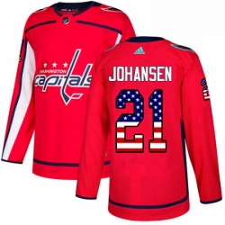 Youth Adidas Washington Capitals 21 Lucas Johansen Authentic Red USA Flag Fashion NHL Jersey 