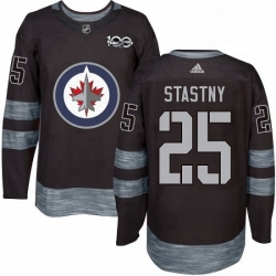 Mens Adidas Winnipeg Jets 25 Paul Stastny Authentic Black 1917 2017 100th Anniversary NHL Jersey 