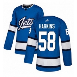Mens Adidas Winnipeg Jets 58 Jansen Harkins Authentic Blue Alternate NHL Jersey 