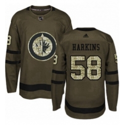 Mens Adidas Winnipeg Jets 58 Jansen Harkins Authentic Green Salute to Service NHL Jersey 