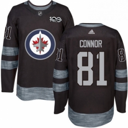 Mens Adidas Winnipeg Jets 81 Kyle Connor Authentic Black 1917 2017 100th Anniversary NHL Jersey 
