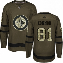 Mens Adidas Winnipeg Jets 81 Kyle Connor Authentic Green Salute to Service NHL Jersey 