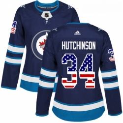 Womens Adidas Winnipeg Jets 34 Michael Hutchinson Authentic Navy Blue USA Flag Fashion NHL Jersey 