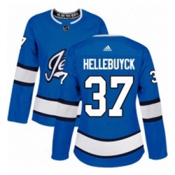 Womens Adidas Winnipeg Jets 37 Connor Hellebuyck Authentic Blue Alternate NHL Jersey 