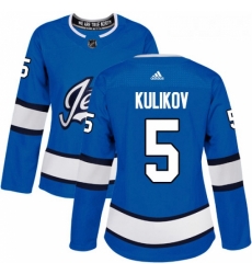 Womens Adidas Winnipeg Jets 5 Dmitry Kulikov Authentic Blue Alternate NHL Jersey 