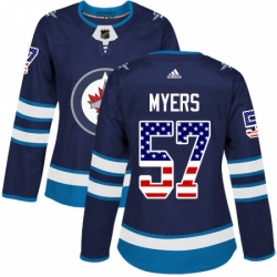 Womens Adidas Winnipeg Jets 57 Tyler Myers Authentic Navy Blue USA Flag Fashion NHL Jersey 