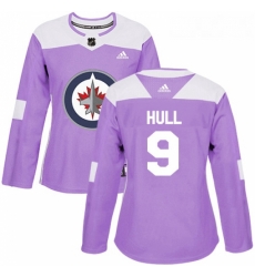 Womens Adidas Winnipeg Jets 9 Bobby Hull Authentic Purple Fights Cancer Practice NHL Jersey 