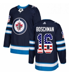 Youth Adidas Winnipeg Jets 16 Laurie Boschman Authentic Navy Blue USA Flag Fashion NHL Jersey 