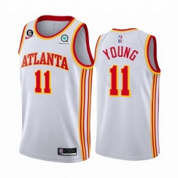 Men Atlanta Hawks 11 Trae Young White With NO 6 Patch Stitched Jersey