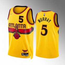 Men Atlanta Hawks 5 Dejounte Murray Yellow City Edition Stitched Jersey