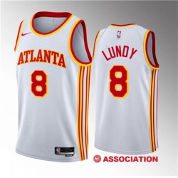Men Atlanta Hawks 8 Seth Lundy White 2023 Draft Association Edition Stitched Jersey